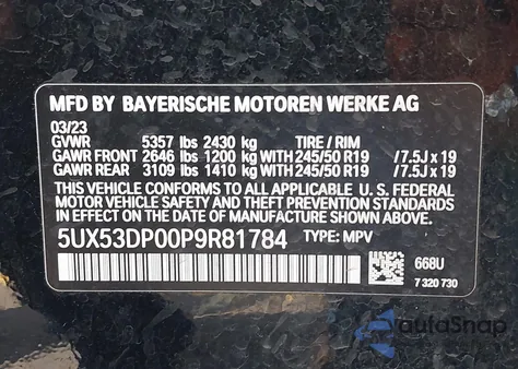 2023 BMW X3 xDrive30I from USA, damaged, VIN 5UX53DP00P9R81784